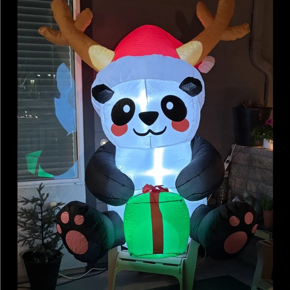 Inflatable Panda with Santa Hat and Gift - Picture 3 of 7